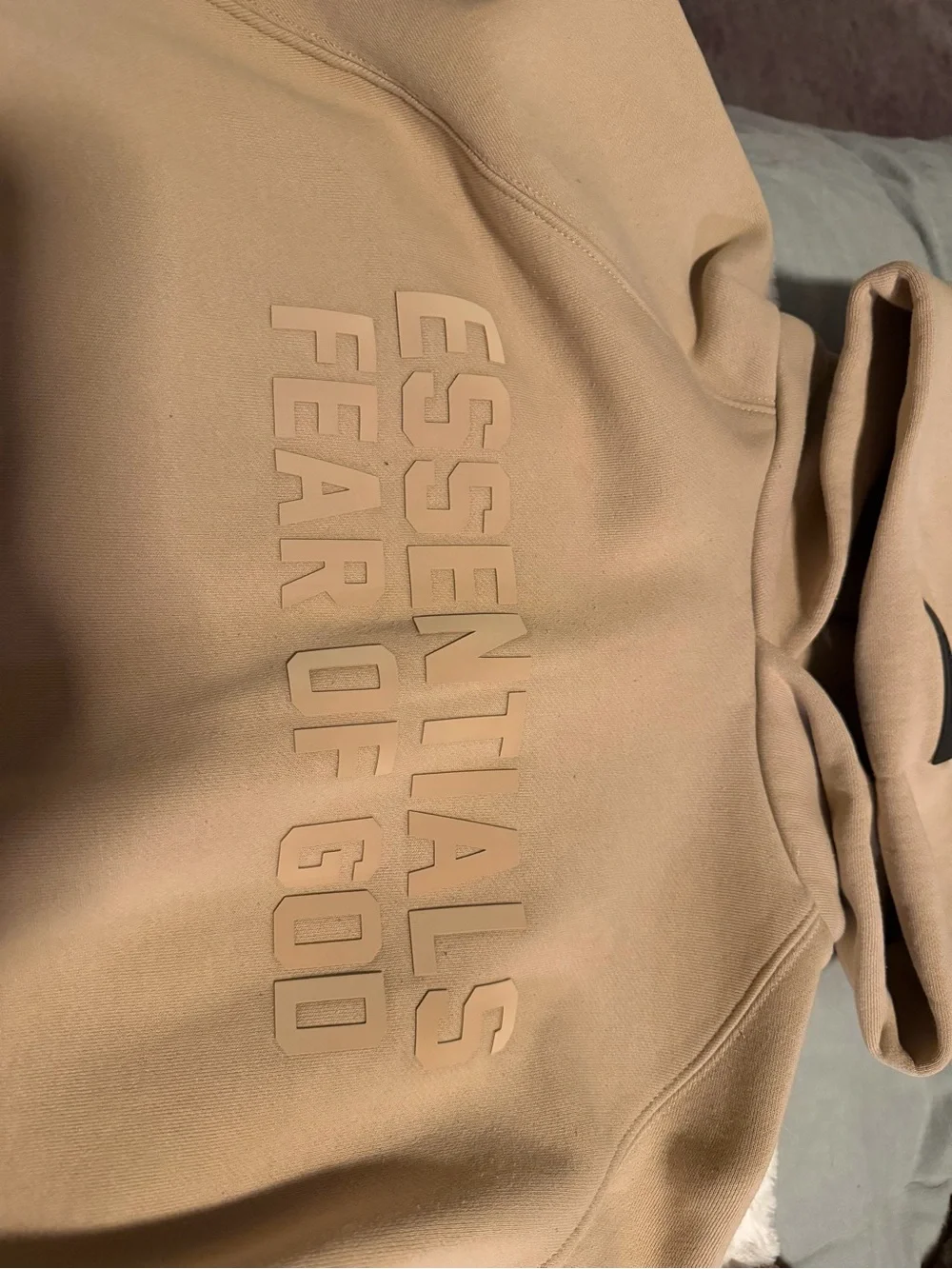 Essentials Beige Crewneck Sweatshirt with Leather Logo Patch